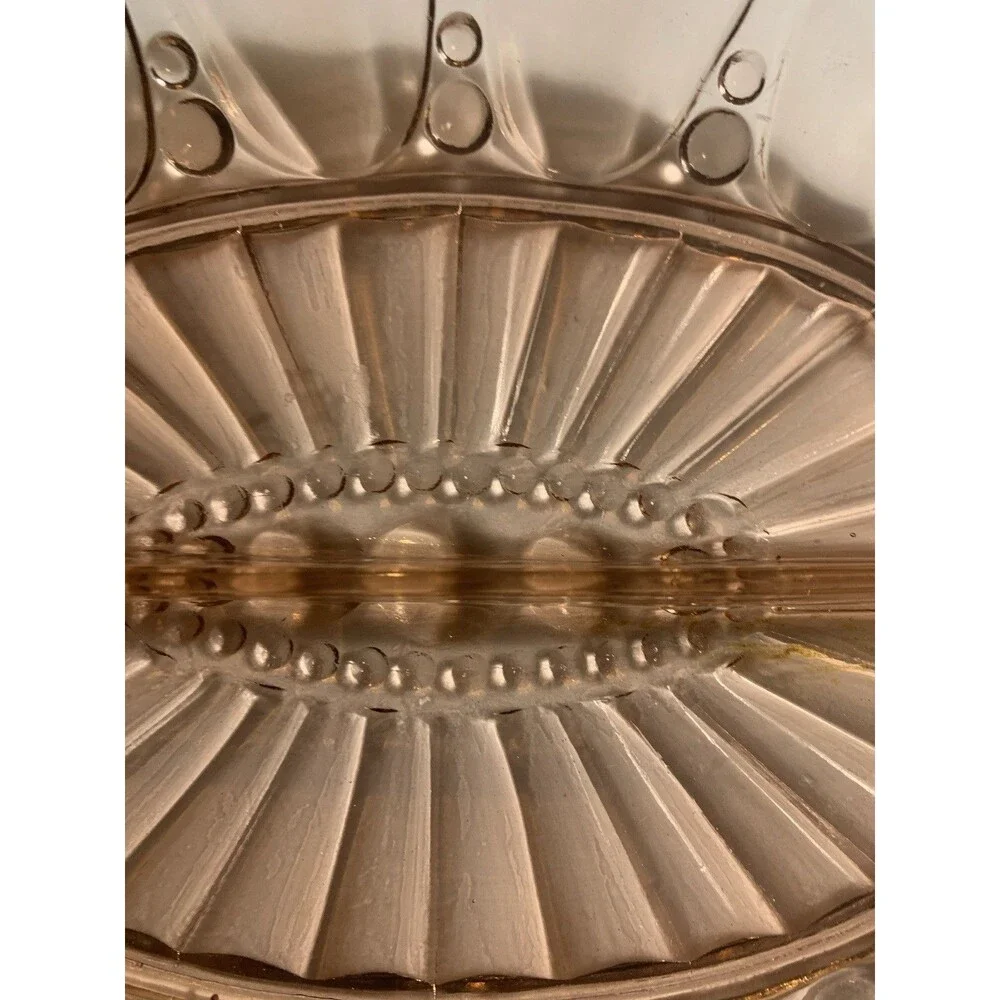 VINTAGE Hocking Depression Glass PINK Serving / Relish Bowl Dish Oyster & Pearl